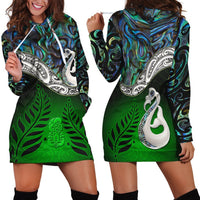 New Zealand Maori Hoodie Dress Manaia Paua Shell Glitter Green LT4 - Wonder Print Shop