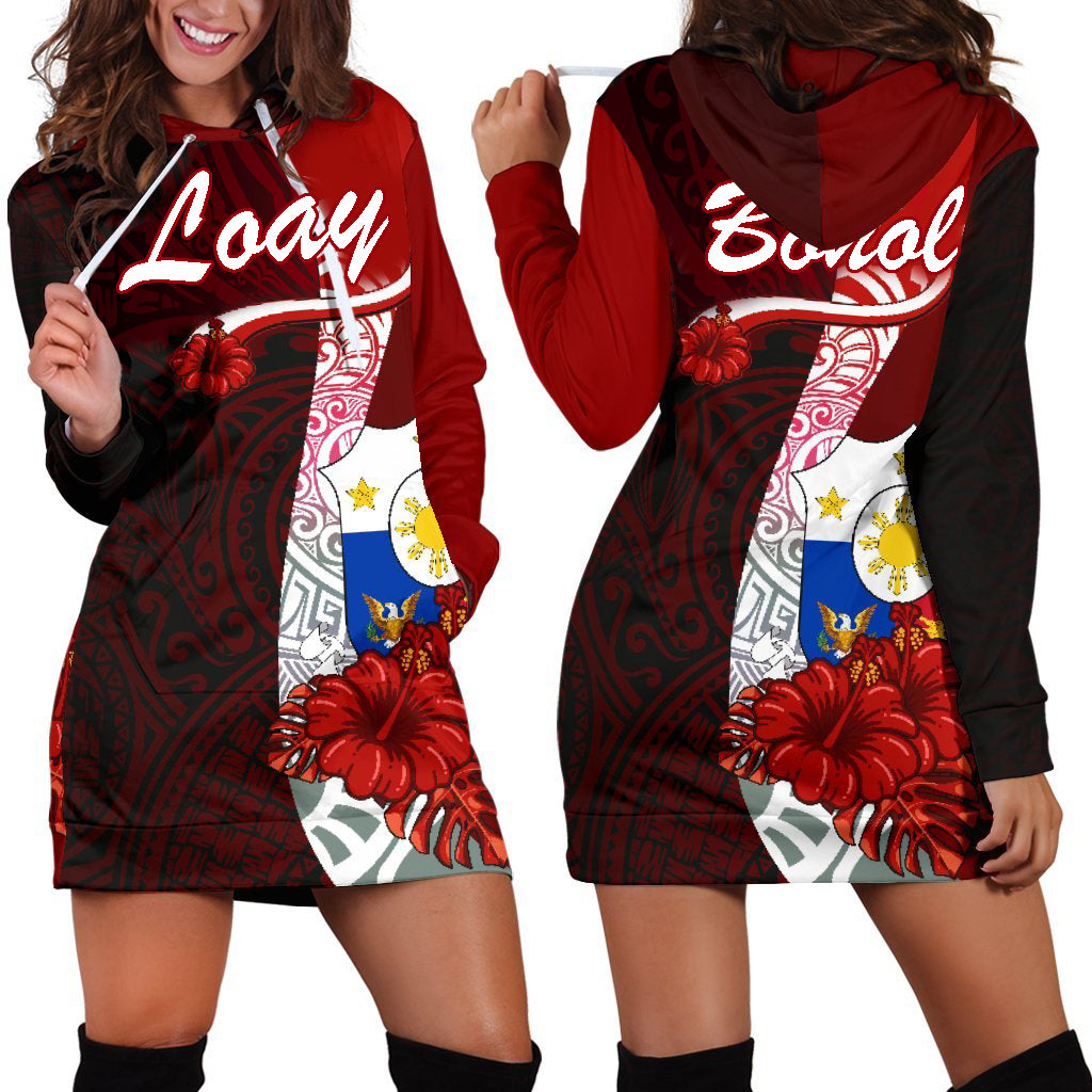 (Loay - Bohol) Philippines Polynesian Hoodie Dress Coat Of Arm With Hibiscus LT9