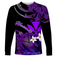 Hawaii Turtle With Plumeria Leaf Purple Long Sleeve Shirt LT12 - Wonder Print Shop