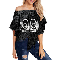 Marquesan Butterfly Dark Grey Polynesian Black Version Off Shoulder Waist Wrap Top - LT12