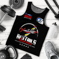 Black men's tank top with large front airplane graphic and TUSKEGEE logo