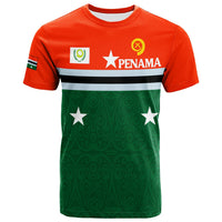 Flag-style Penama T-shirt in orange-red/green with stars and PENAMA text