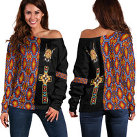 Native American Navajo Cross Heritage Women Off Shoulder Sweater LT12 - Wonder Print Shop
