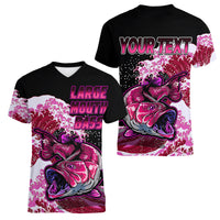 (Custom Personalised) Bass Fishing Pink Women V Neck T Shirt - Wonder Print Shop