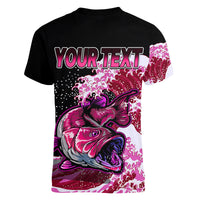 (Custom Personalised) Bass Fishing Pink Women V Neck T Shirt - Wonder Print Shop