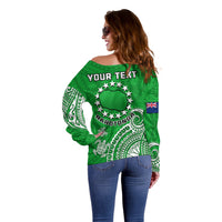 (Custom Personalised) Rarotonga Cook Islands Polynesian Turtle Art Off Shoulder Sweater - Wonder Print Shop