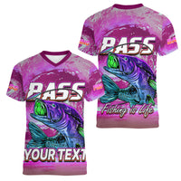 (Custom Personalised) Bass Fishing is Life Hook Sport Largemouth Pink Women V Neck T Shirt - Wonder Print Shop