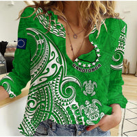 (Custom Personalised) Rarotonga Cook Islands Polynesian Turtle Art Women Casual Shirt - Wonder Print Shop
