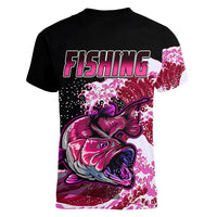Largemouth Bass Fishing Pink Women V Neck T Shirt - Wonder Print Shop