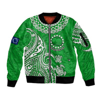 (Custom Personalised) Rarotonga Cook Islands Polynesian Turtle Art Sleeve Zip Bomber Jacket - Wonder Print Shop