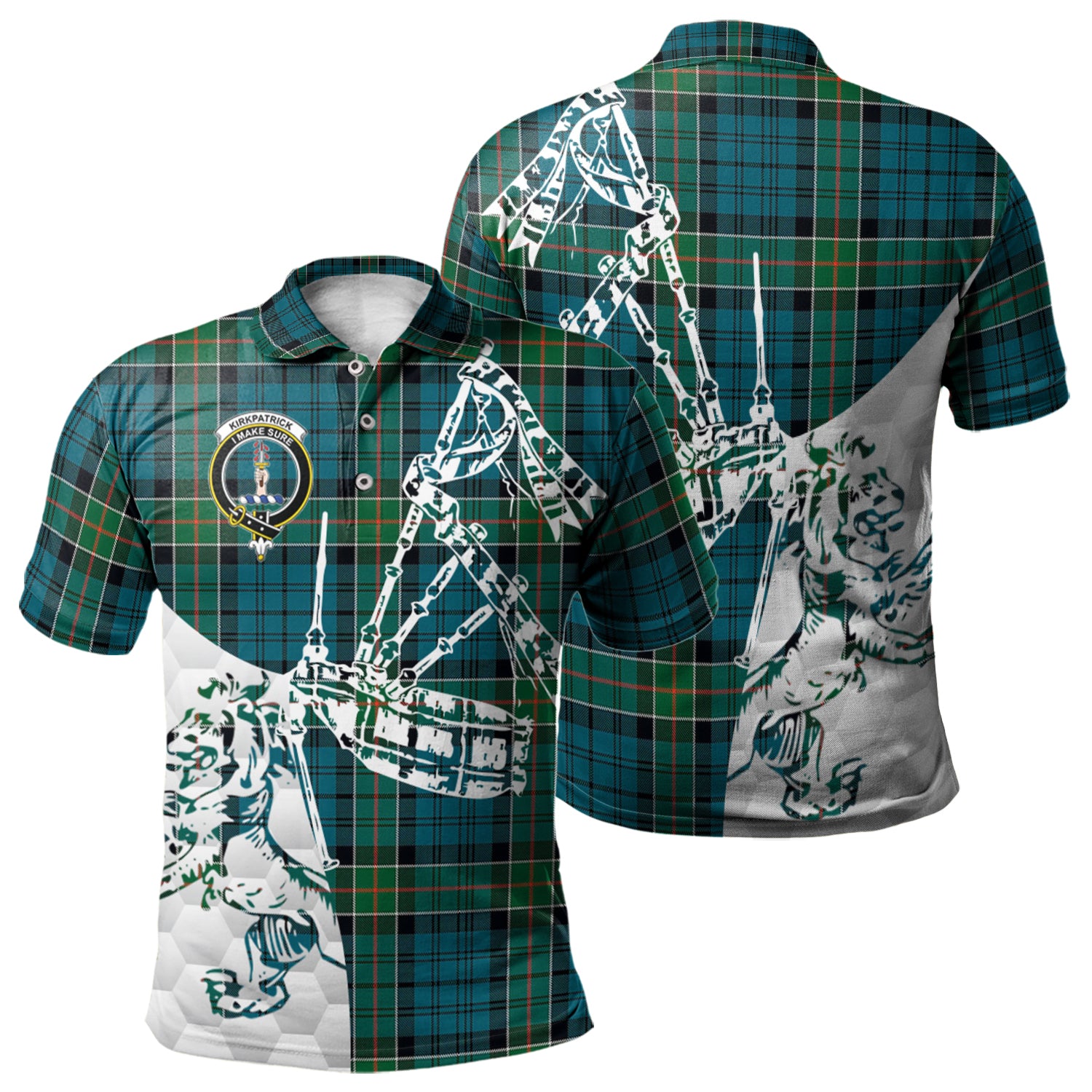 scottish-kirkpatrick-clan-crest-tartan-polo-shirt-lion-and-bagpipes-style