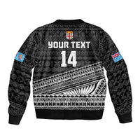 (Custom Text And Number) Fiji Sevens Rugby Fijian 7s Black Tapa Polynesian Art Sleeve Zip Bomber Jacket - Wonder Print Shop