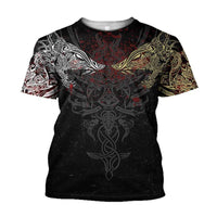 Viking Clothing Geki and Freki Viking Wolf Iii Tattoo T Shirt RLT12 - Wonder Print Shop