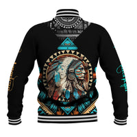 Native American Indian Girl Chief Colorful Feathered Painting Baseball Jacket - Wonder Print Shop