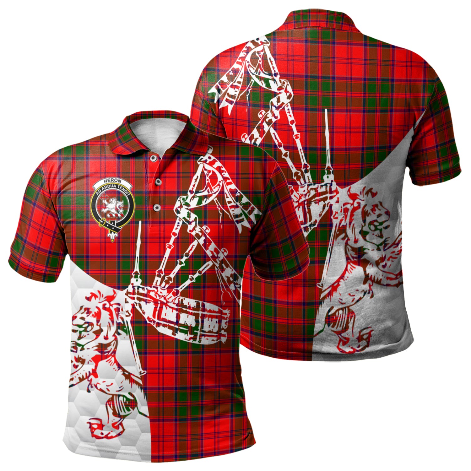scottish-heron-clan-crest-tartan-polo-shirt-lion-and-bagpipes-style