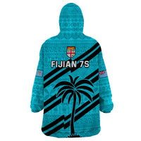 Fiji Rugby Tapa Pattern Fijian 7s Cyan Wearable Blanket Hoodie - Wonder Print Shop
