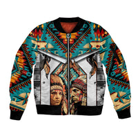 Native American Indian Indigenous Mix African Art Sleeve Zip Bomber Jacket - Wonder Print Shop