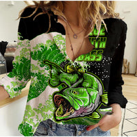 Largemouth Bass Fishing Green Women Casual Shirt - Wonder Print Shop