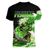 Largemouth Bass Fishing Green Women V Neck T Shirt - Wonder Print Shop