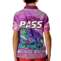 Bass Fishing Polo Shirt Fishing is Life Hook Sport Largemouth Pink for Kid - Wonder Print Shop