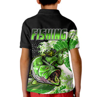 Largemouth Bass Fishing Polo Shirt Green for Kid - Wonder Print Shop