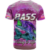 Fishing T Shirt Bass Fishing is Life Hook Sport Largemouth Pink - Wonder Print Shop