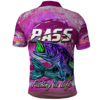 Bass Fishing Polo Shirt Fishing is Life Hook Sport Largemouth Pink - Wonder Print Shop