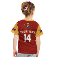 (Custom Text And Number) Venezuela 2023 Baseball Mix Coat Of Arms Kid T Shirt - Wonder Print Shop