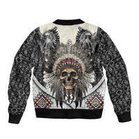 Native American Skull With Eagle Warriors Sleeve Zip Bomber Jacket - Wonder Print Shop