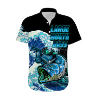 (Custom Personalised) Bass Fishing Blue Hawaiian Shirt - Wonder Print Shop