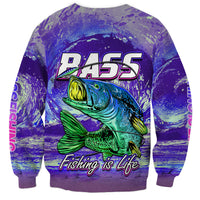 (Custom Personalised) Bass Fishing is Life Hook Sport Largemouth Purple Sweatshirt - Wonder Print Shop