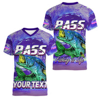 (Custom Personalised) Bass Fishing is Life Hook Sport Largemouth Purple Women V Neck T Shirt - Wonder Print Shop