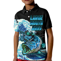 Largemouth Bass Fishing Polo Shirt Blue for Kid - Wonder Print Shop