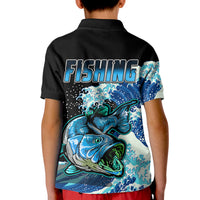 Largemouth Bass Fishing Polo Shirt Blue for Kid - Wonder Print Shop