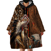 Native American Chiefs Headdress Warrior With Eagle Wolves Wearable Blanket Hoodie - Wonder Print Shop