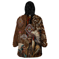 Native American Chiefs Headdress Warrior With Eagle Wolves Wearable Blanket Hoodie - Wonder Print Shop