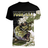 (Custom Personalised) Bass Fishing Gold Women V Neck T Shirt - Wonder Print Shop