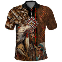Native American Chiefs Headdress Warrior With Eagle Wolves Polo Shirt - Wonder Print Shop