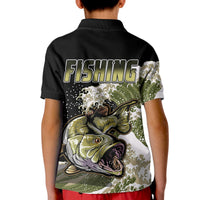 Largemouth Bass Fishing Polo Shirt Gold for Kid - Wonder Print Shop