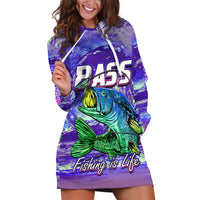 Bass Fishing is Life Hook Sport Largemouth Purple Hoodie Dress - Wonder Print Shop