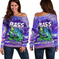 Bass Fishing is Life Hook Sport Largemouth Purple Off Shoulder Sweater - Wonder Print Shop