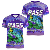 Bass Fishing is Life Hook Sport Largemouth Purple Women V Neck T Shirt - Wonder Print Shop