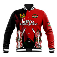 (Custom Text And Number) Kenya Rugby Sevens Sporty Version Baseball Jacket - Wonder Print Shop