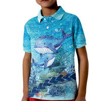 Mother and Baby Whale Mix Polynesian Style Polo Shirt for Kid TS07 - Wonder Print Shop