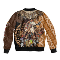 Native American Eagle Warrior Headdress Feathers Sleeve Zip Bomber Jacket - Wonder Print Shop