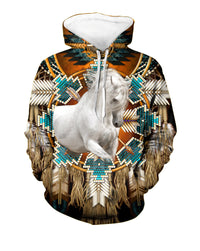 Native American White Horse Blue Pattern 3D Hoodie LT10 - Wonder Print Shop