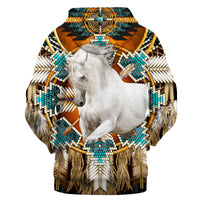 Native American White Horse Blue Pattern 3D Hoodie LT10 - Wonder Print Shop