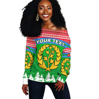 (Custom Personalised) Eritrea Off Shoulder Sweater Merry Christmas Mix African Pattern LT13 - Wonder Print Shop