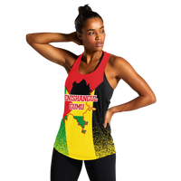 Red sleeveless tank top with Benishangul-Gumuz Gumu text and yellow-green map print