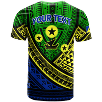 Green tribal T-shirt with 'YOUR TEXT' and star shield graphic